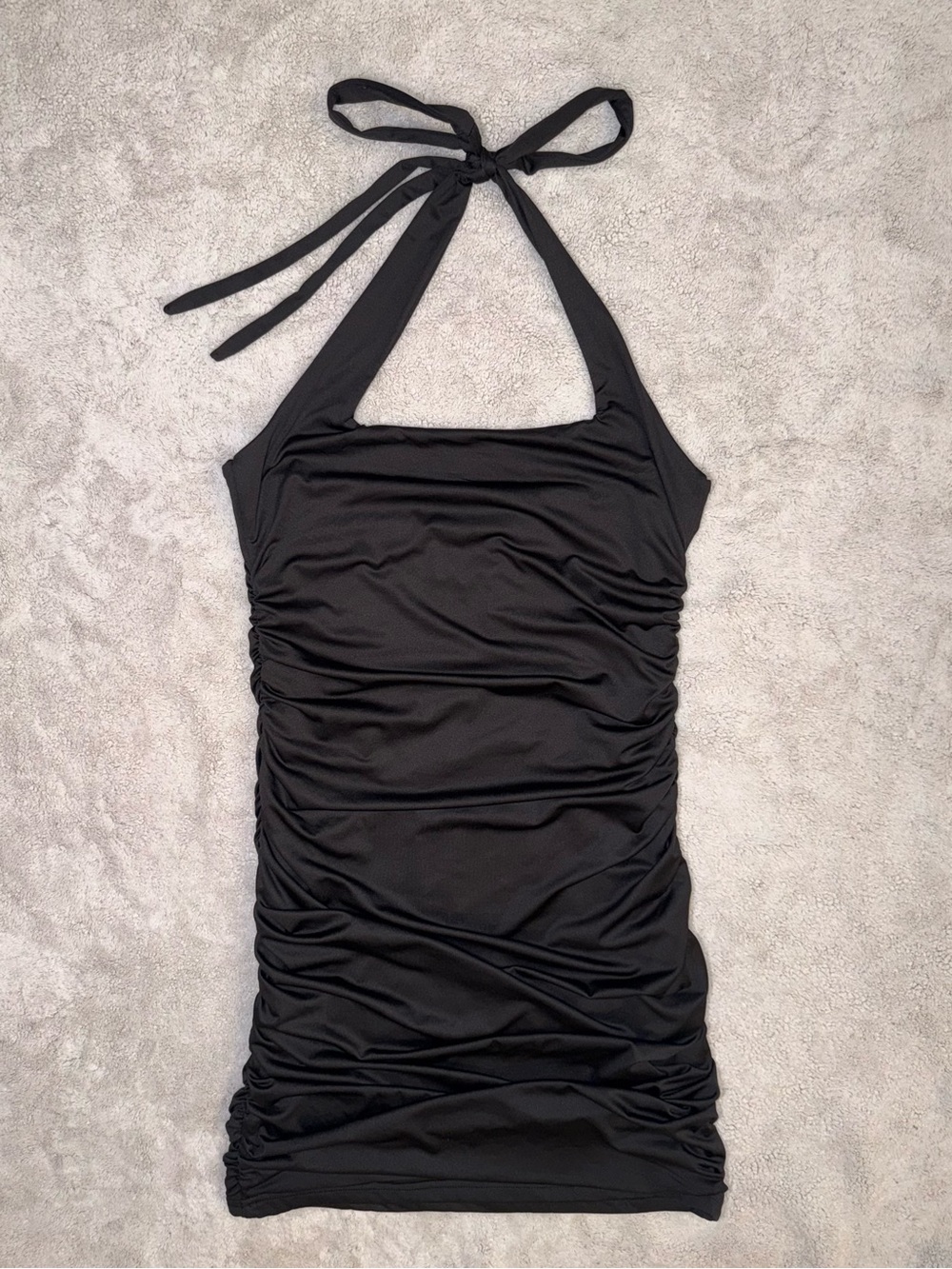 Y2K Black Ruched Halter Mini Dress Bodycon Sleeveless Stretch Club Party